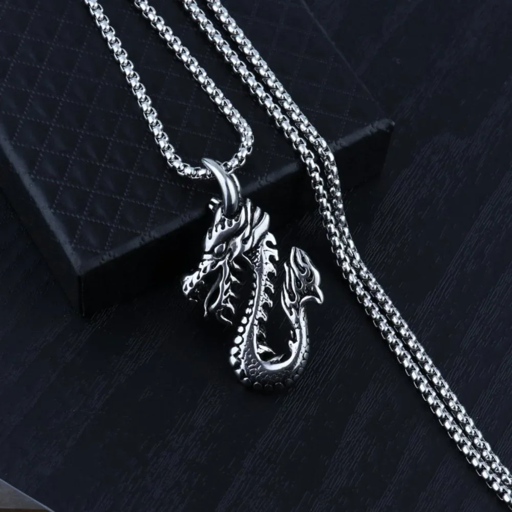 ❤️Rock Vintage dragon zodiac punk pendant necklace for women/men, N90201P189